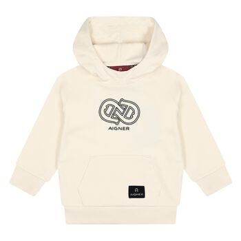 Younger Boys Beige Logo Hooded Top