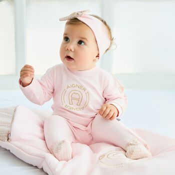 Baby Girls Pink Logo Babygrow