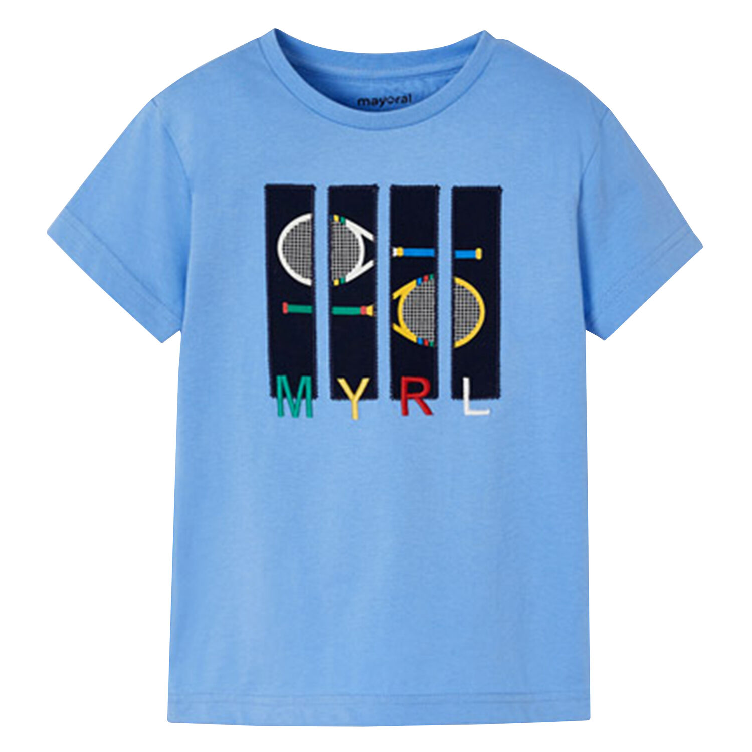 تيشيرت بالشعار باللون الأزرق للأولاد , 1, hi-res