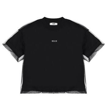Girls Black Logo Overlay Tulle T-Shirt