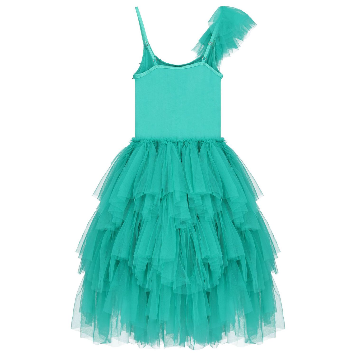 Girls Green Ruffled Tulle Dress, 1, hi-res