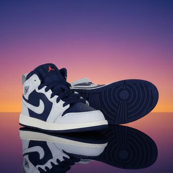 Blue, Grey & White Air Jordan 1 Mid Trainers