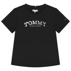 تيشيرت بنات بالشعار باللون الاسود , 1, hi-res