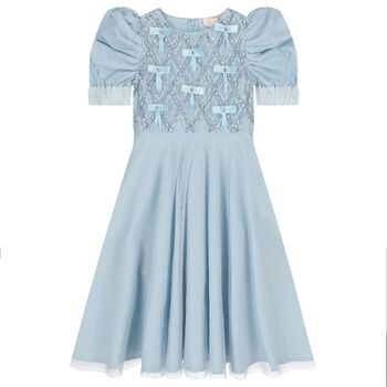 Girls Blue Embellished Crystal Tulle Dress