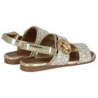 Girls Ivory & Gold Logo Sandals, 1, hi-res