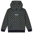 Boys Navy Blue Logo Hooded Top, 1, hi-res
