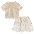 Girls Gold & White Roses Skirt Set, 1, hi-res