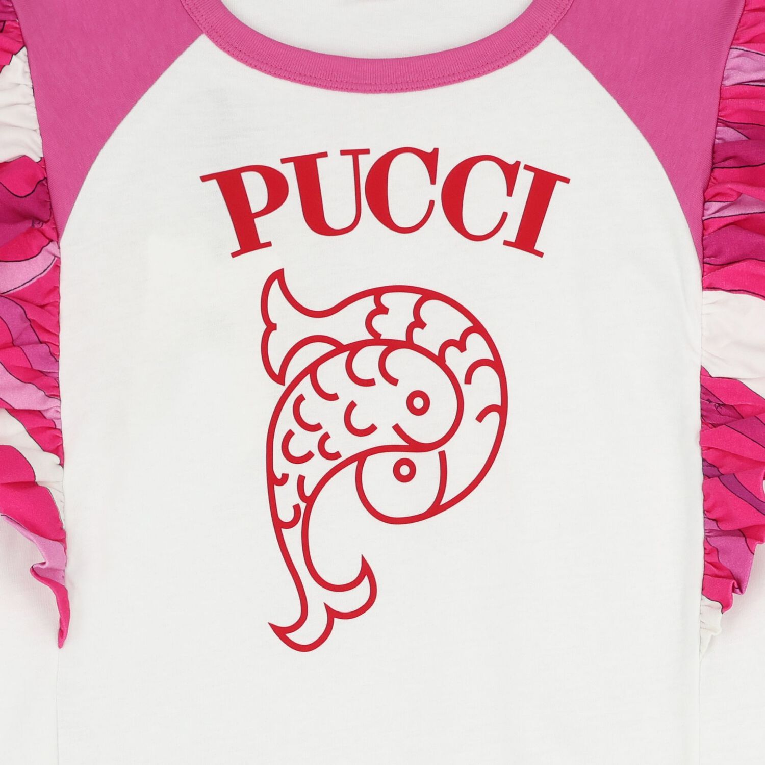 Girls White & Pink Logo Ruffled Dress, 1, hi-res