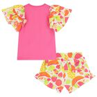  طقم شورت مكشكش للبنات بالشعار باللونين الوردي و الابيض , 1, hi-res