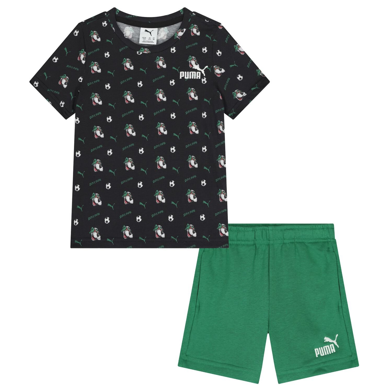Boys Black & Green Logo Shorts Set, 1, hi-res