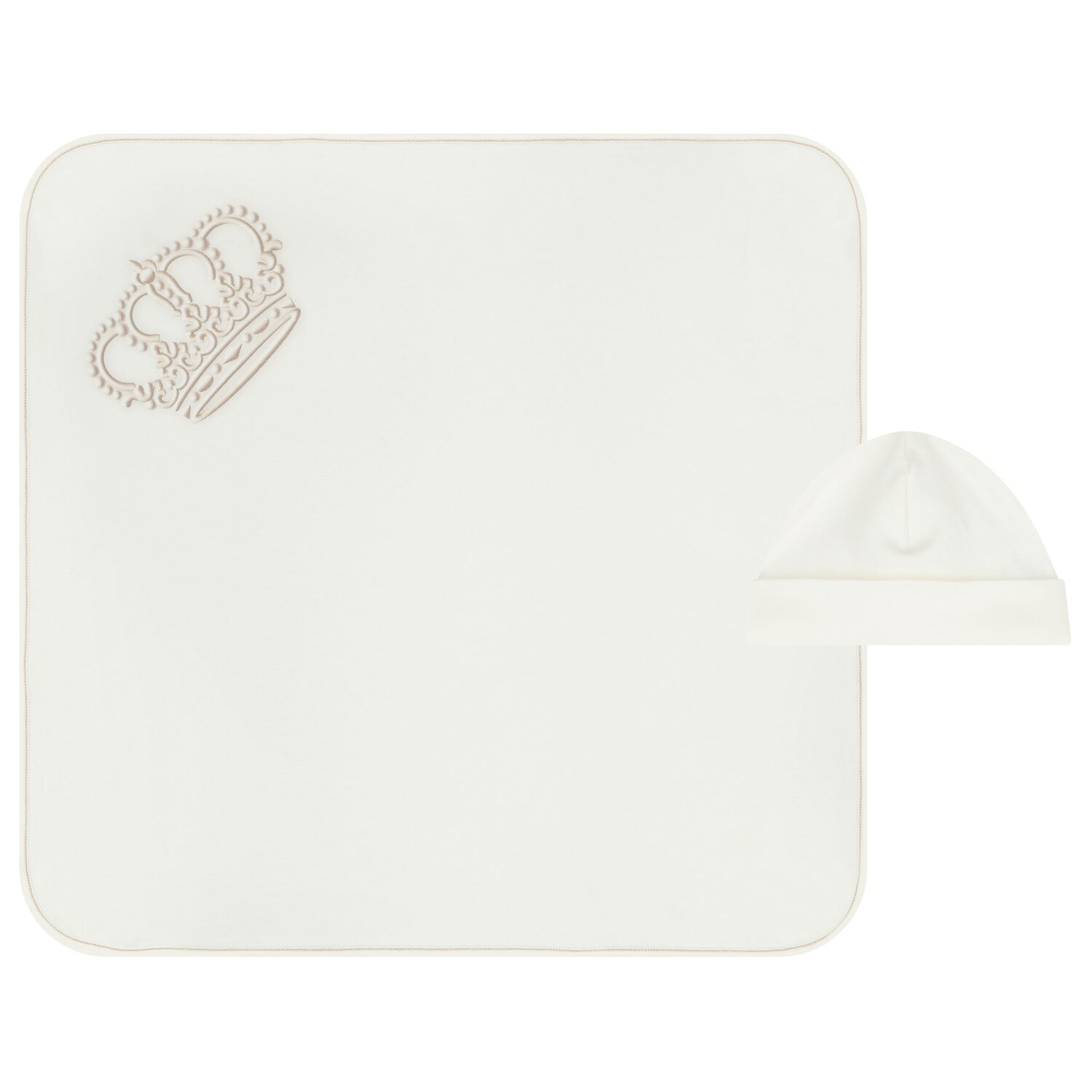 طقم بطانية و قبعة أولاد بشعار تاج باللون العاجي, 1, hi-res image number null