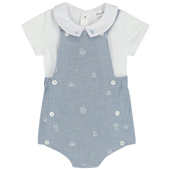 Baby Boys Blue & White Dungaree Set