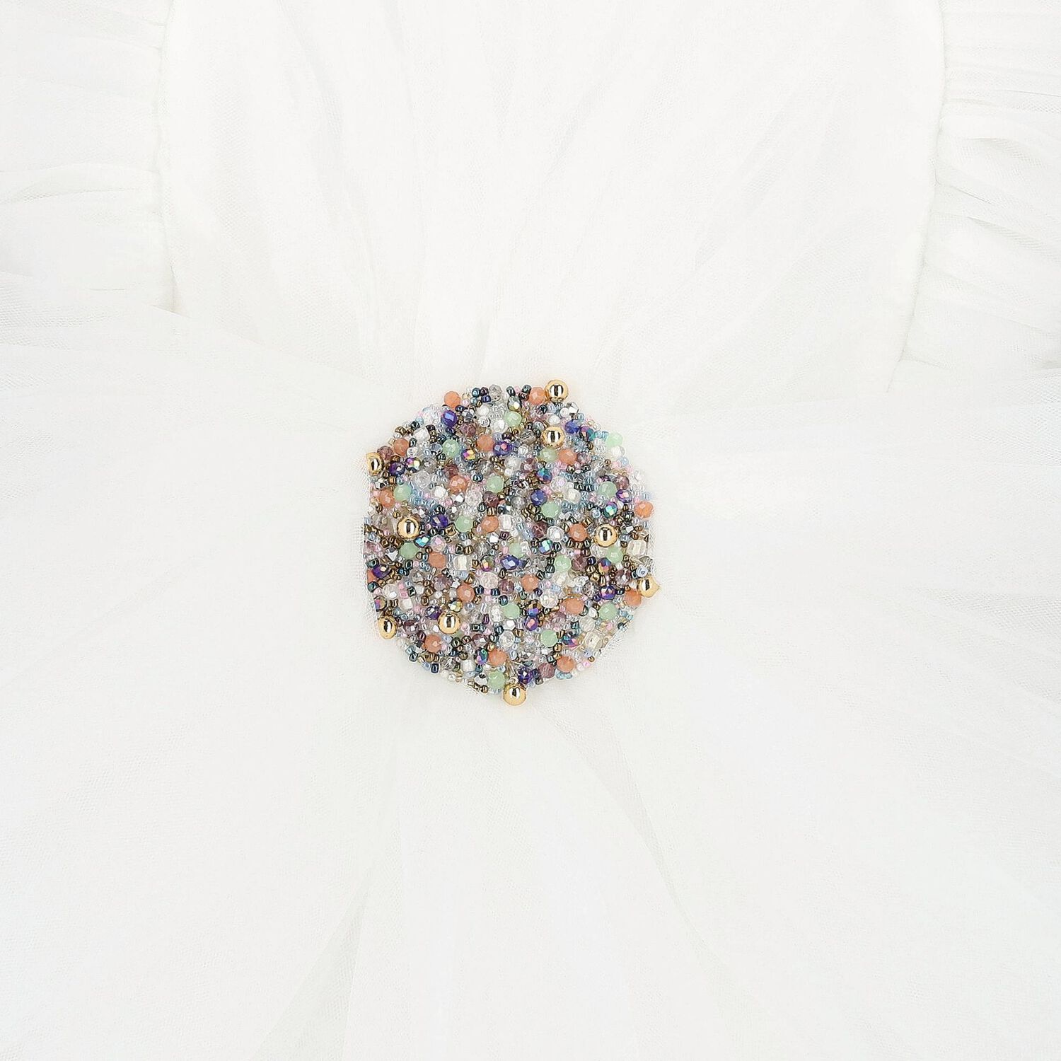 Girls White Flower Tulle Dress, 1, hi-res image number null