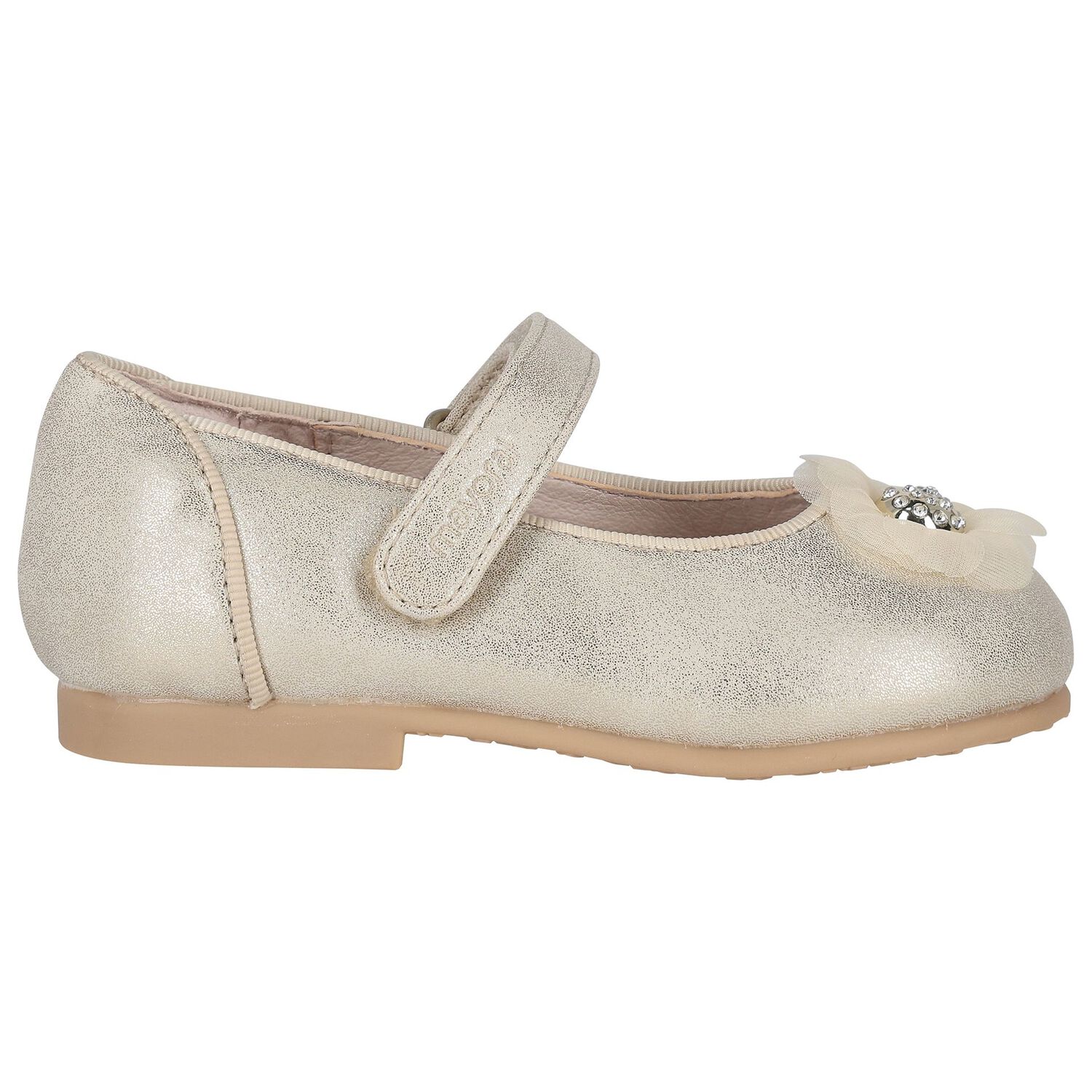 Younger Girls Gold Diamante Flower Shoes, 1, hi-res image number null