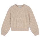 Girls Beige Cable Knit Jumper, 1, hi-res
