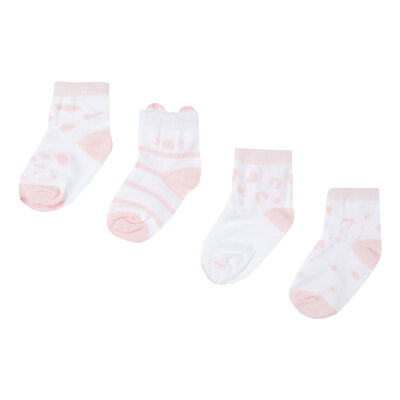 Baby Girls White & Pink Socks (4-Pack)