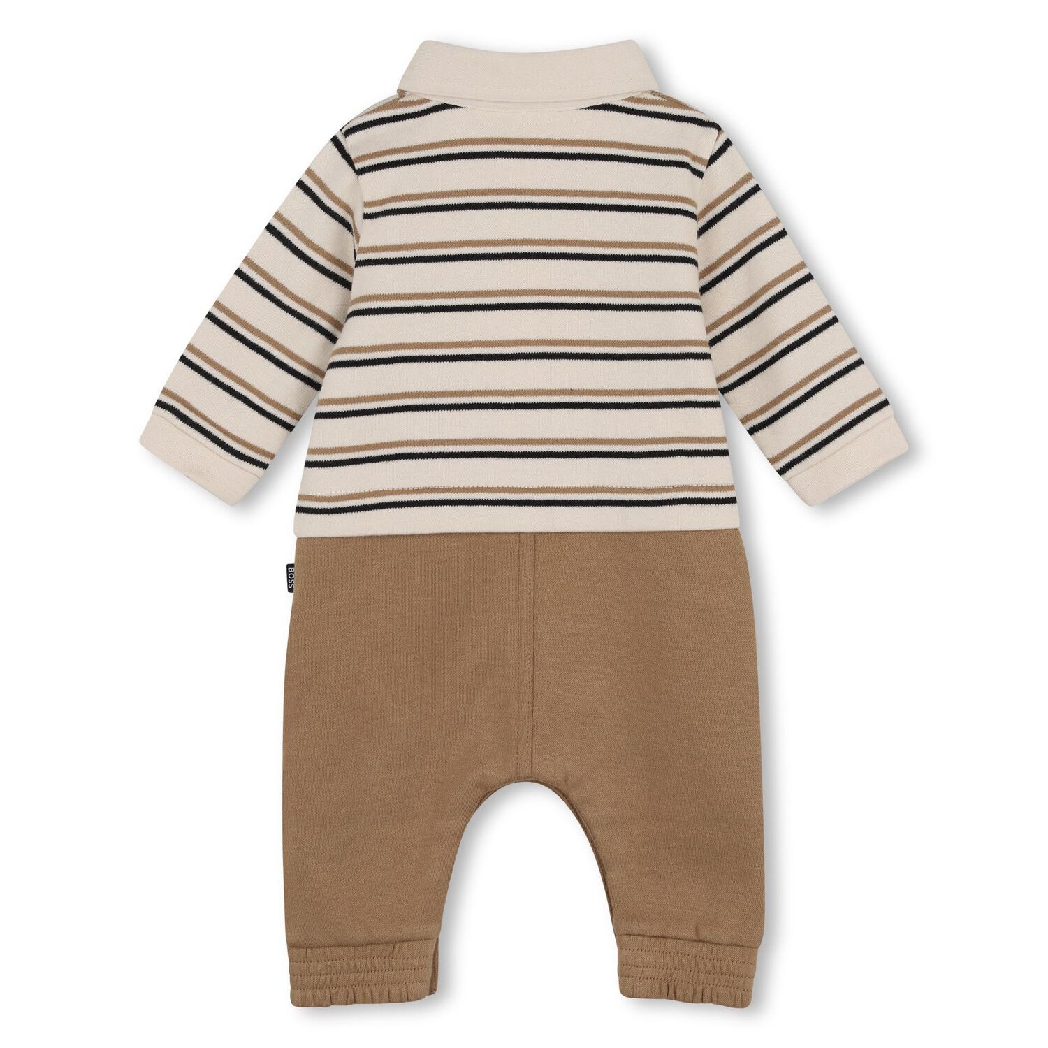 Baby Boys Beige Logo Striped Romper , 1, hi-res