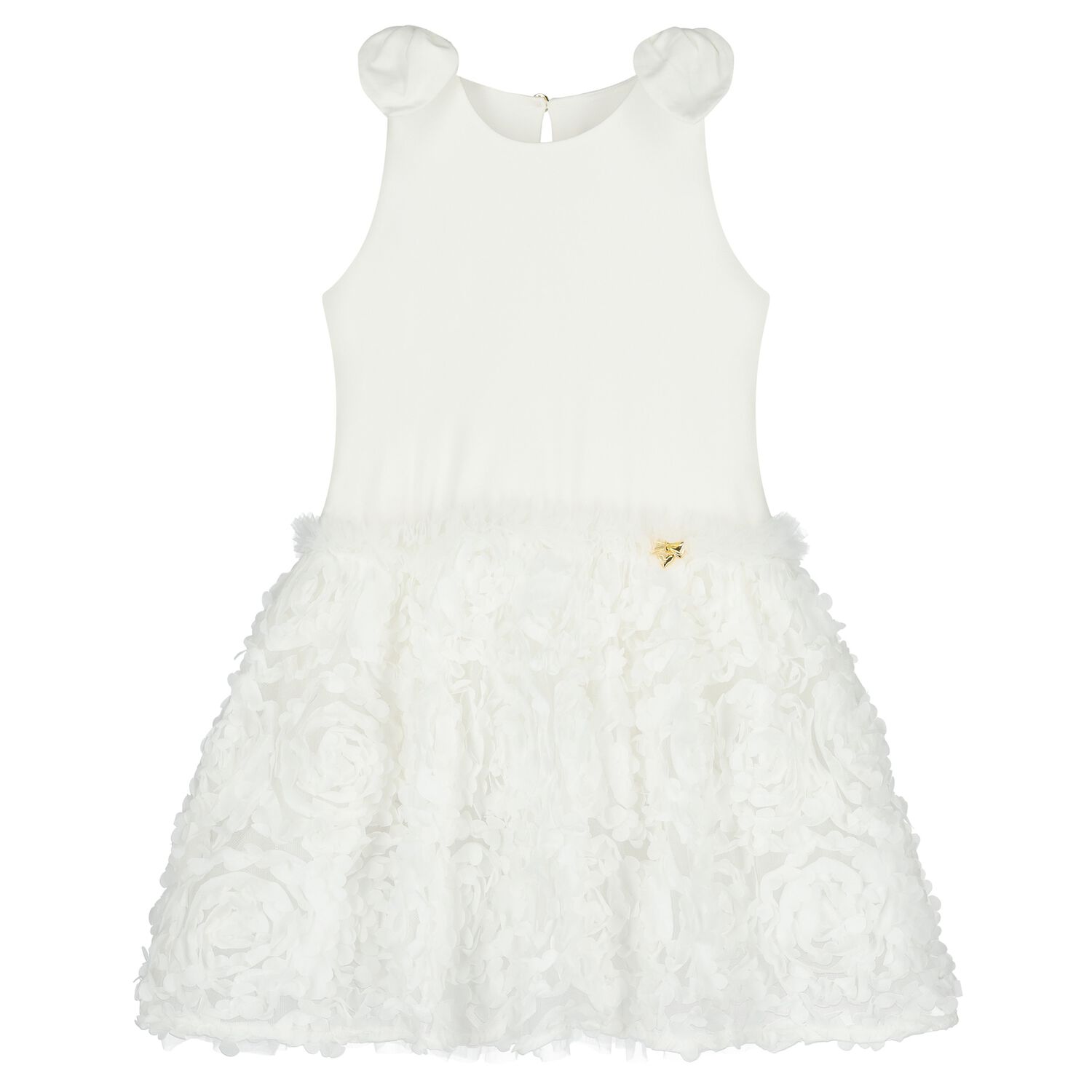 Girls White Tulle & Satin Flower Dress, 1, hi-res