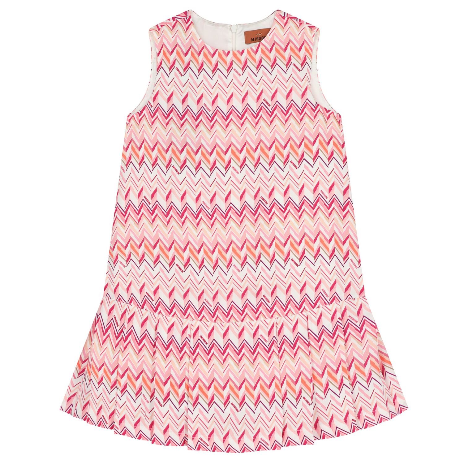 Girls Pink & White Logo Zig Zag Dress, 1, hi-res