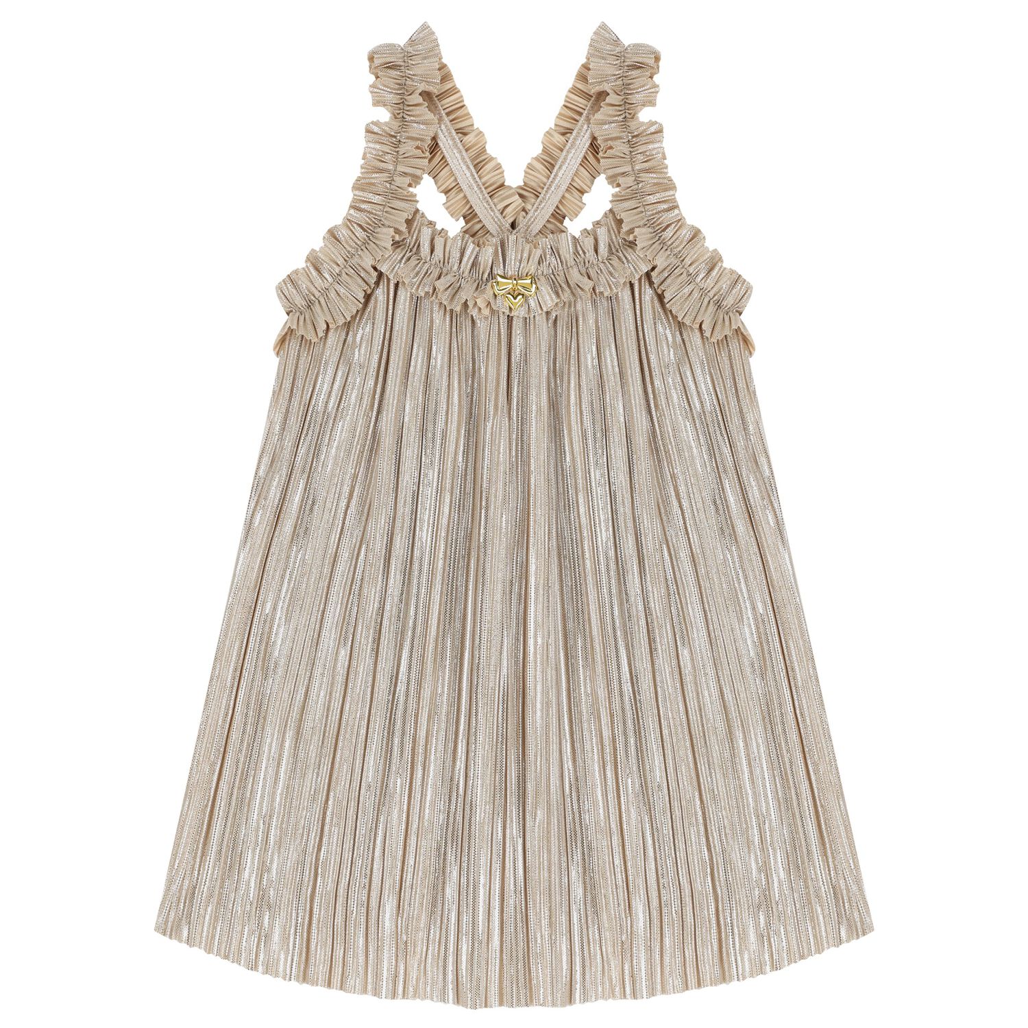 Girls Gold Metallic Pleated Top, 1, hi-res