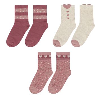 Girls Pink & Ivory Heart Socks (3 Pack)