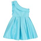 Girls Turquoise Asymmetric Dress, 2, hi-res