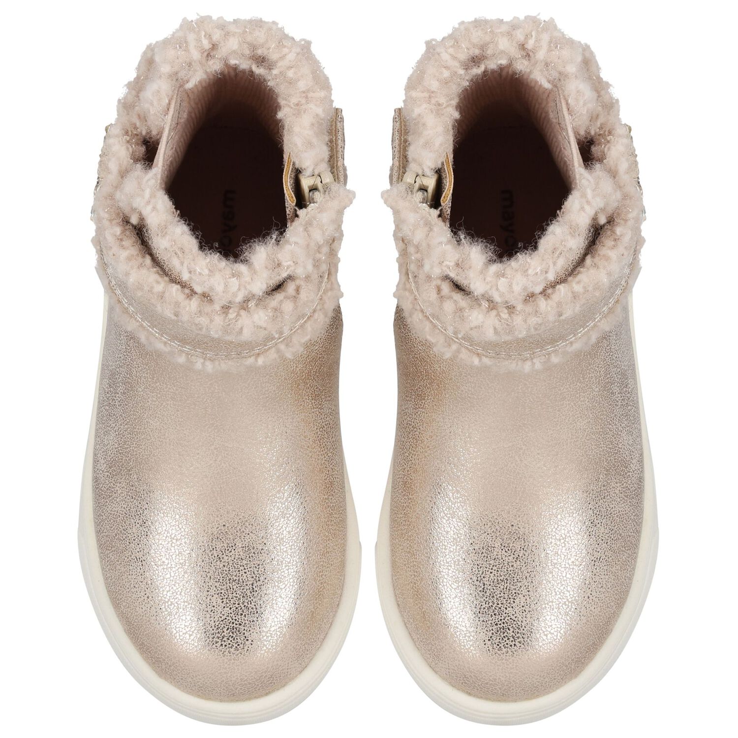 Younger Girls Gold Faux Fur Boots, 1, hi-res