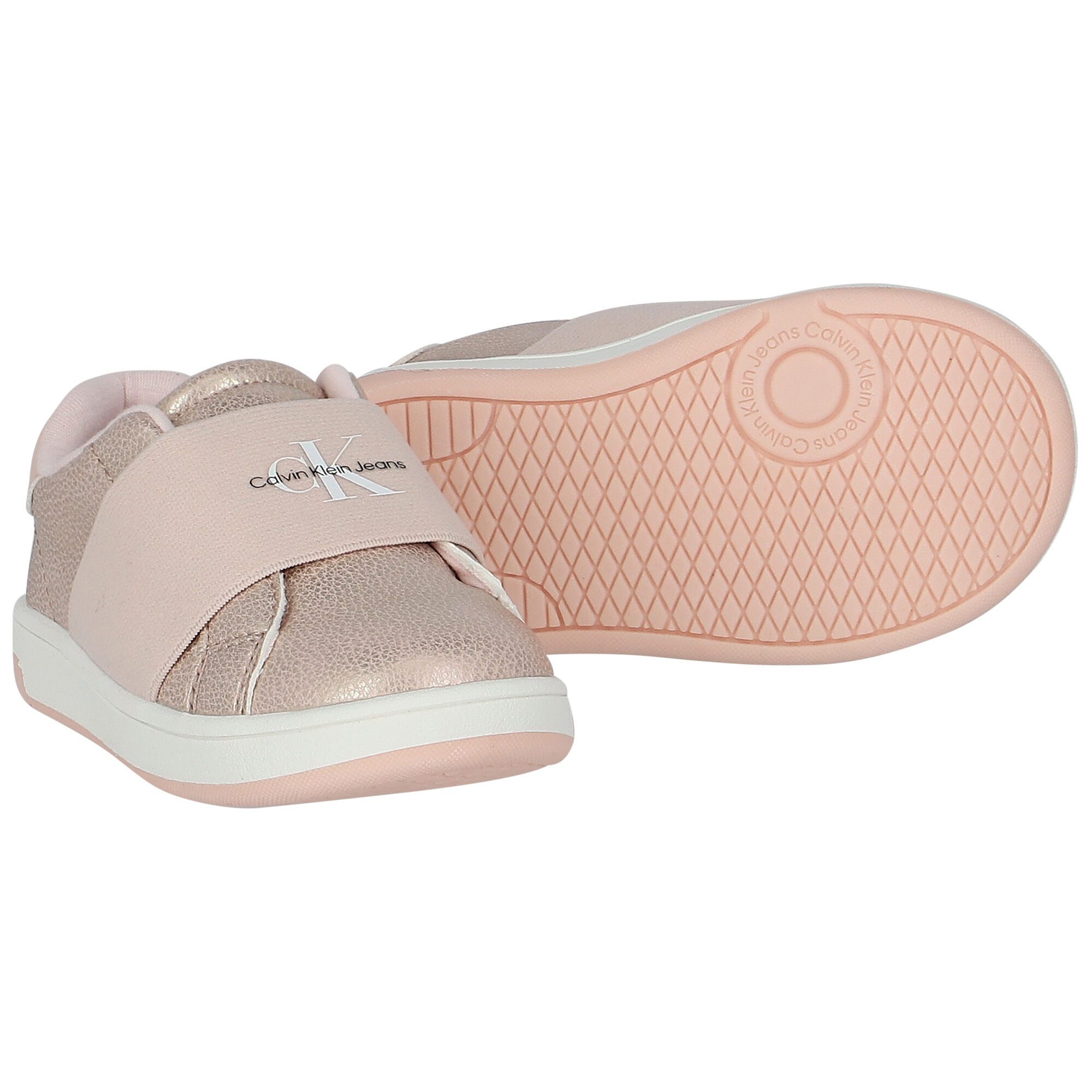 Calvin Klein Girls Rose Gold Pink Logo Trainers Junior Couture UAE