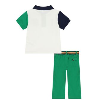 Baby Boys White & Green Logo Trousers Set