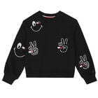 Girls Black Embellished Logo Sweatshirt, 1, hi-res