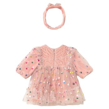 Baby Girls Pink Polka Dot Dress Set