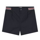 Baby Boys Navy Blue Web Striped Canvas Shorts, 1, hi-res