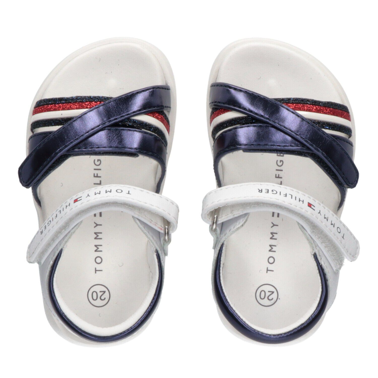 Girls White & Blue Striped Sandals, 1, hi-res image number null