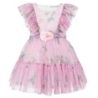 Girls Pink Floral Tulle Dress, 1, hi-res