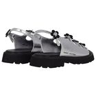 Girls Silver Logo Floral Sandals, 1, hi-res