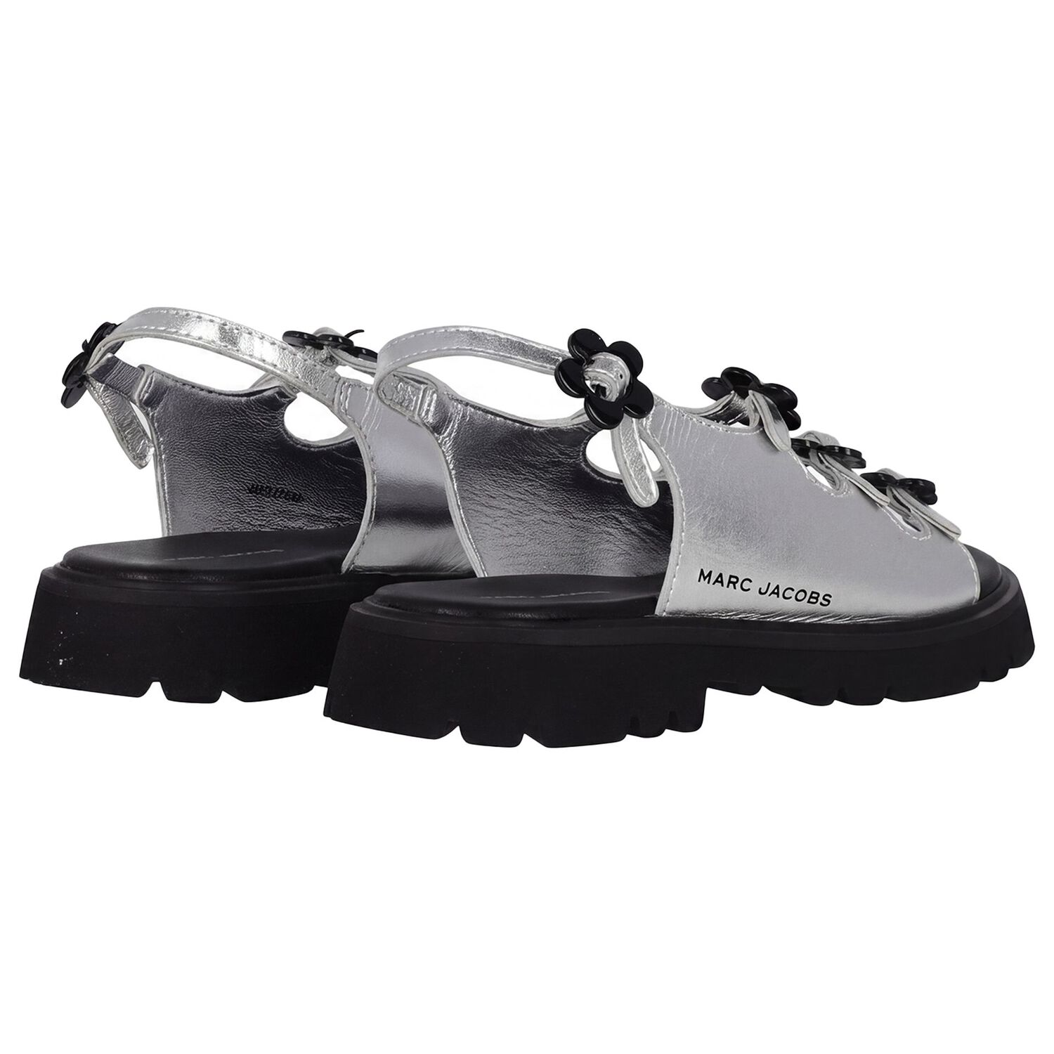 Girls Silver Logo Floral Sandals, 1, hi-res