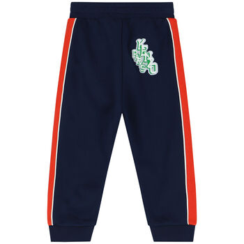 Younger Boys Navy & Orange Logo Joggers