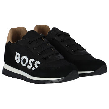 Boys Black Logo Trainers