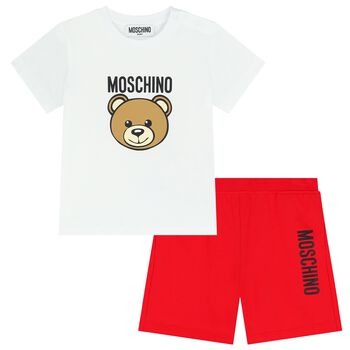 White Teddy Bear Logo Shorts Set