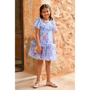 Girls Blue Floral Tulle Dress