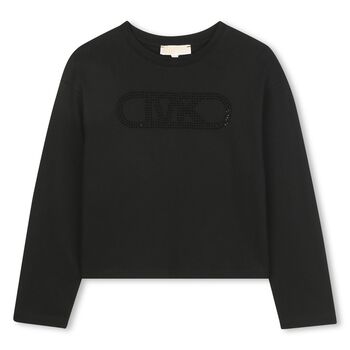 Girls Black Logo Long Sleeve Top