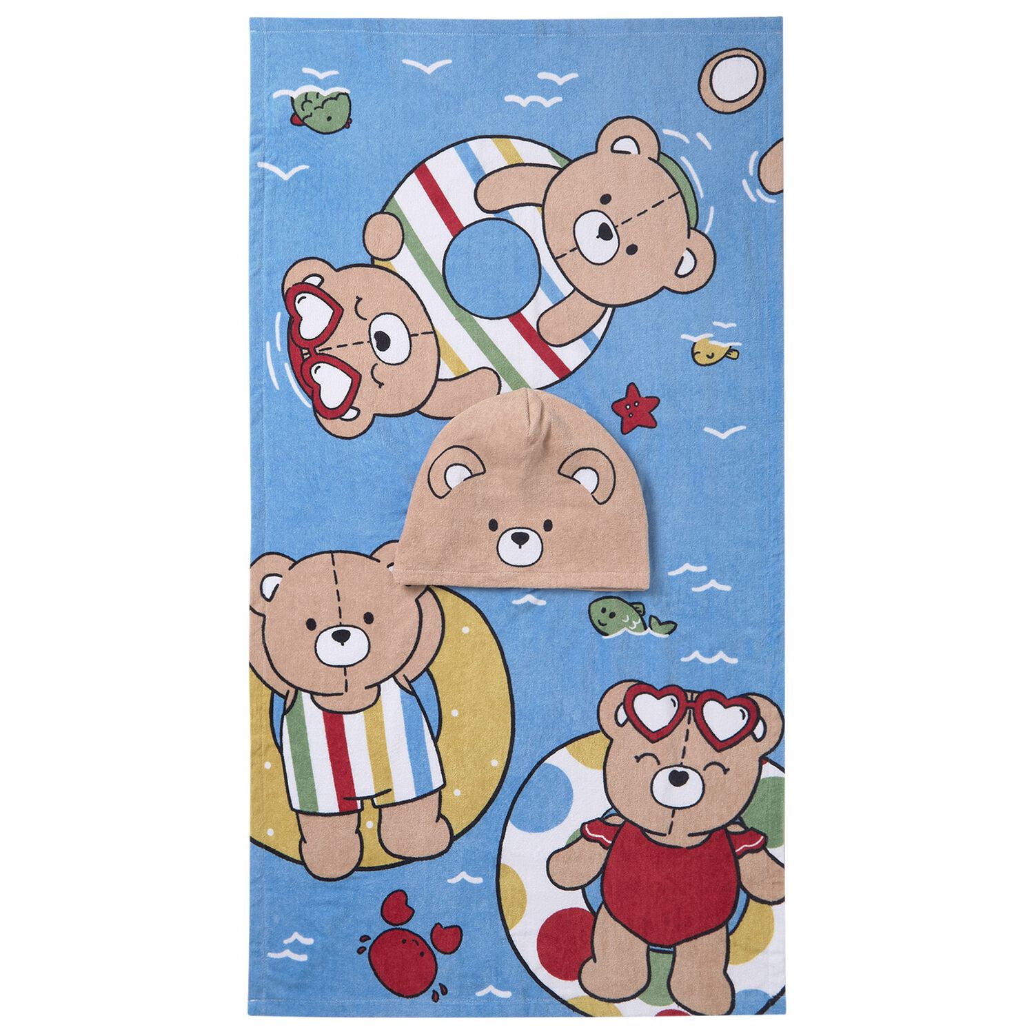 Blue & Beige Teddy Bear Hooded Towel, 1, hi-res