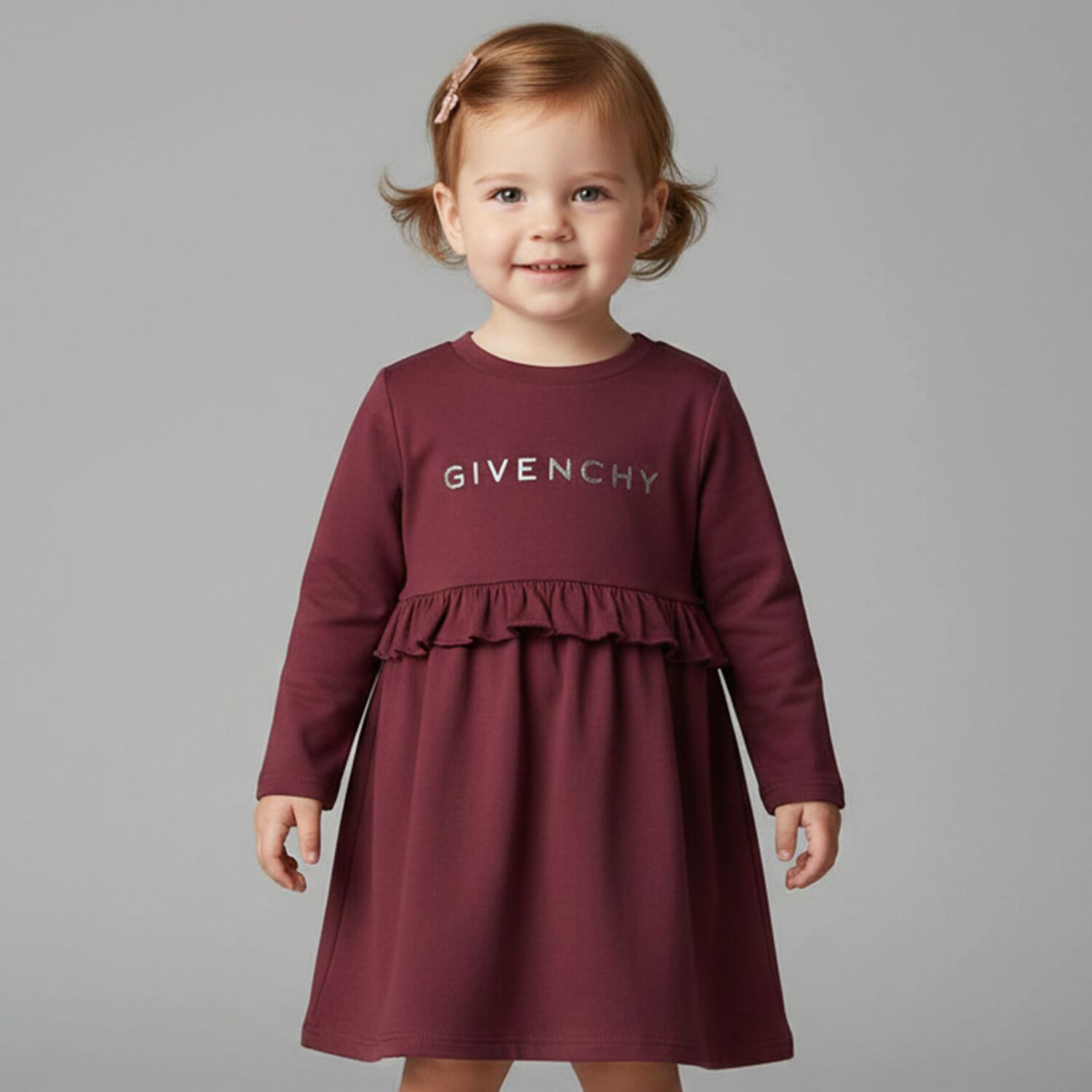 Younger Girls Burgundy Logo Dress, 2, hi-res