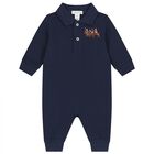 Baby Boys Navy Blue Pony Logo Romper, 1, hi-res