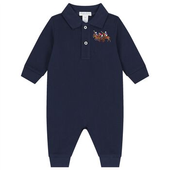 Baby Boys Navy Blue Pony Logo Romper