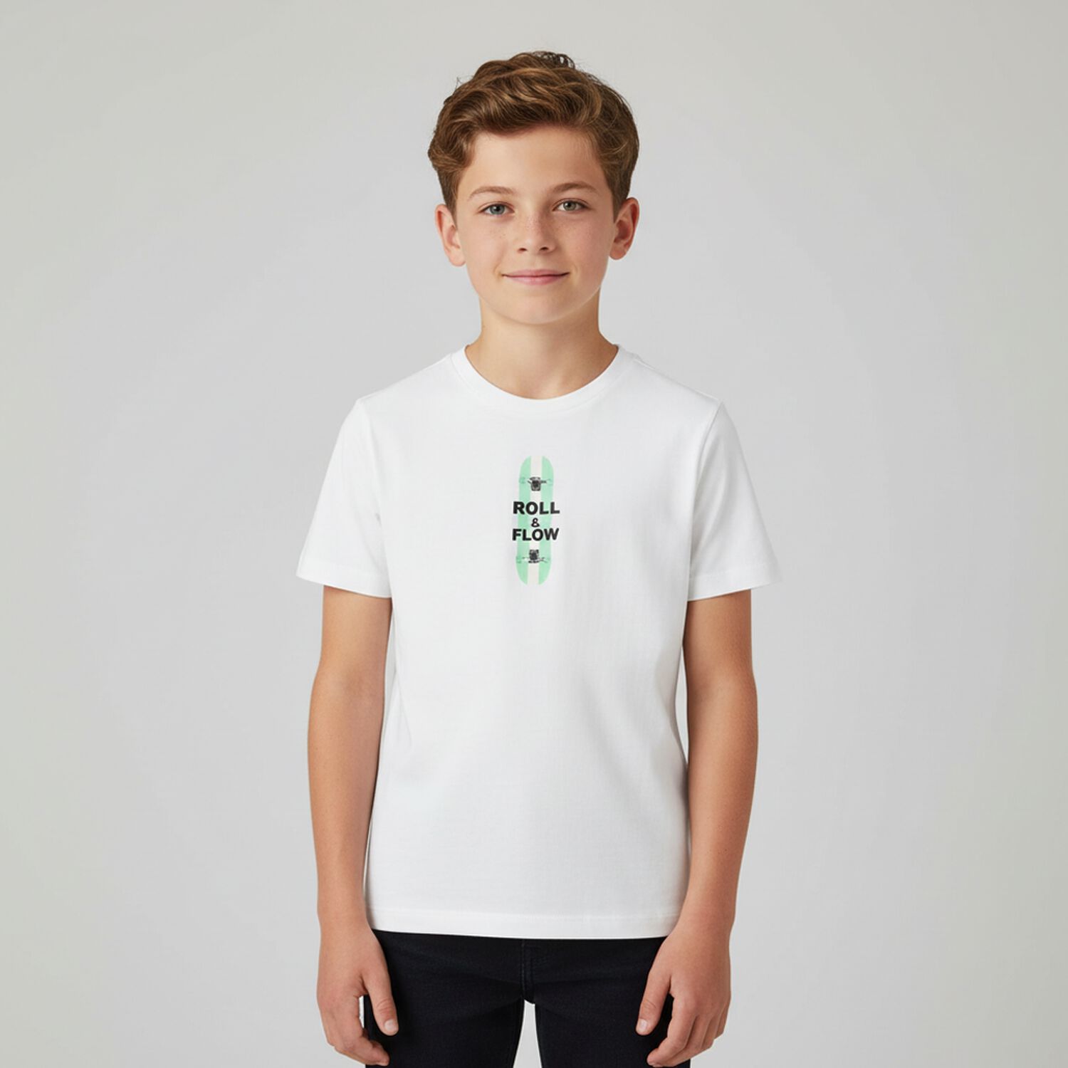 Boys White Skate Board T-Shirt, 1, hi-res