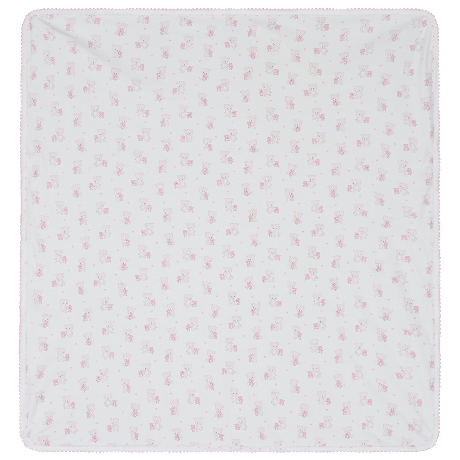 Baby Girls White & Pink Teddy Bear Reversible Blanket, 1, hi-res