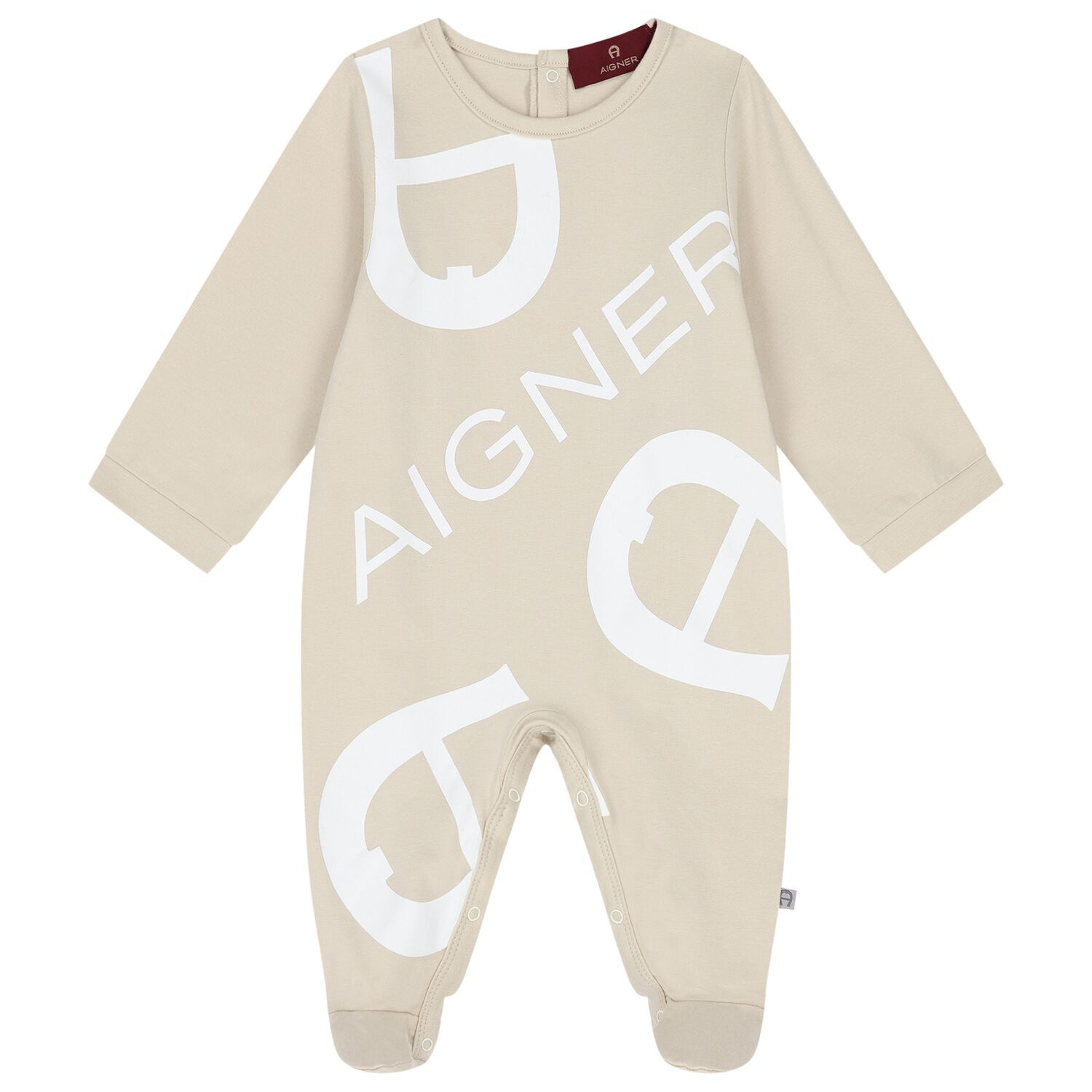 Beige Logo Babygrow, 1, hi-res
