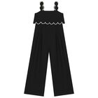 Girls Black Scalloped Wide Leg Trousers Set, 1, hi-res