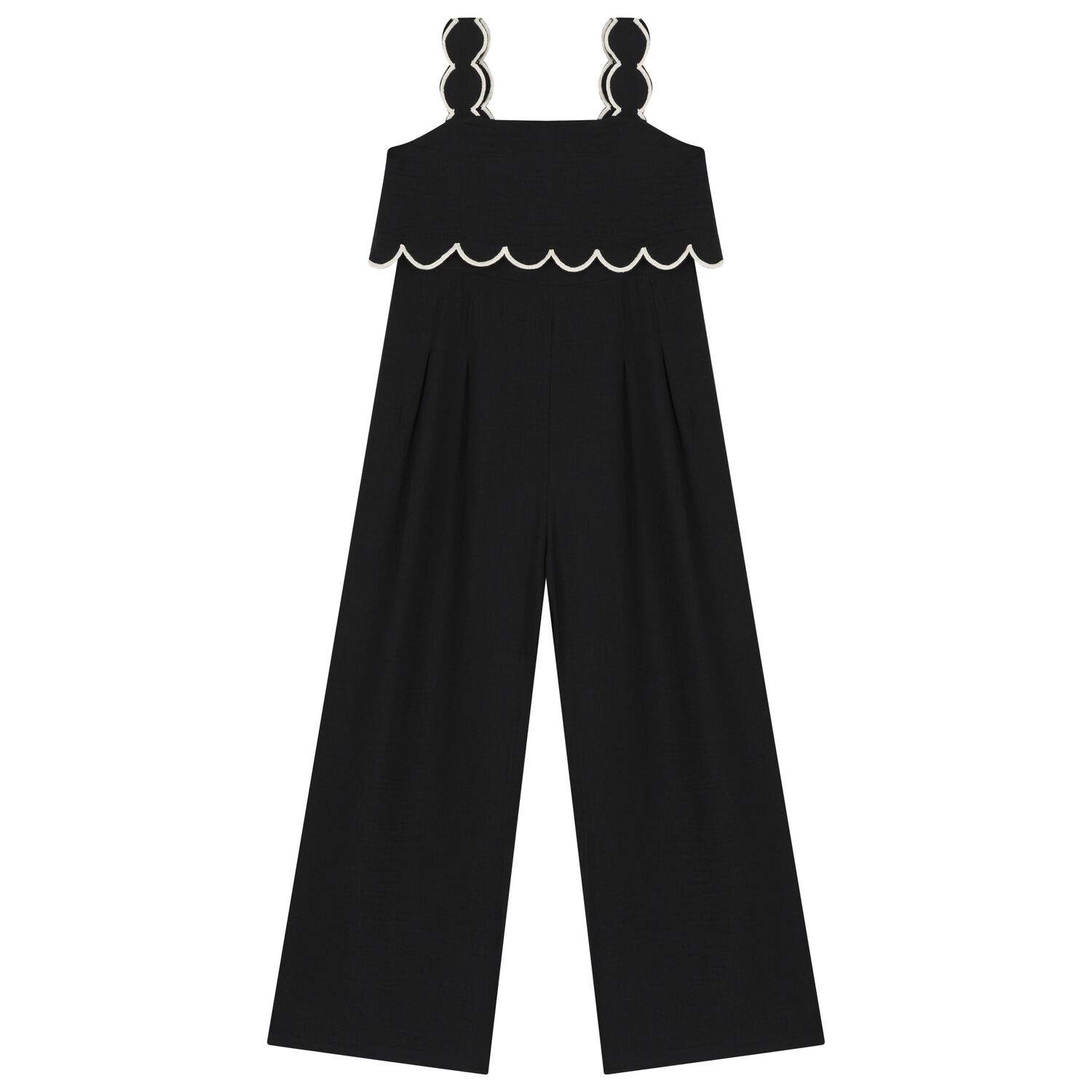 Girls Black Scalloped Wide Leg Trousers Set, 1, hi-res